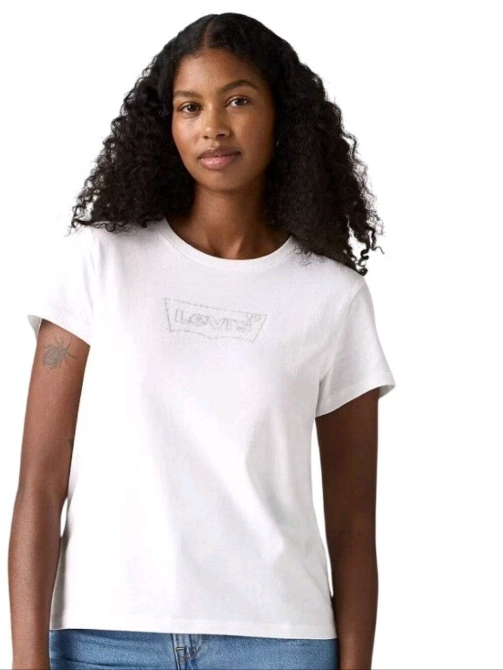 NWT Levi's Perfect Tee Rhinestone Batwing Logo White T-Shirt Size 3X